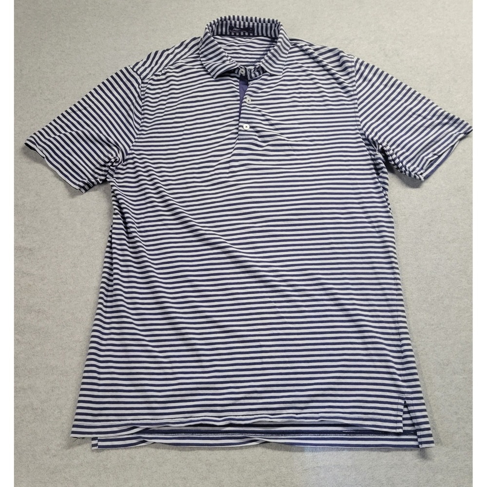 Johnnie-O Mens Striped Polo Shirt Navy Blue White Short Sleeve Size Medium